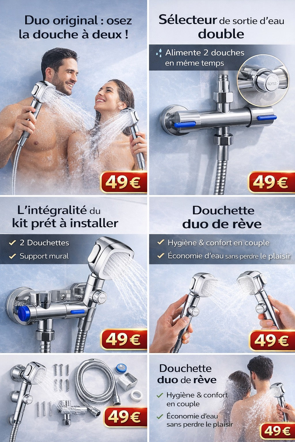 Douche en duo — 2 têtes de douche portables