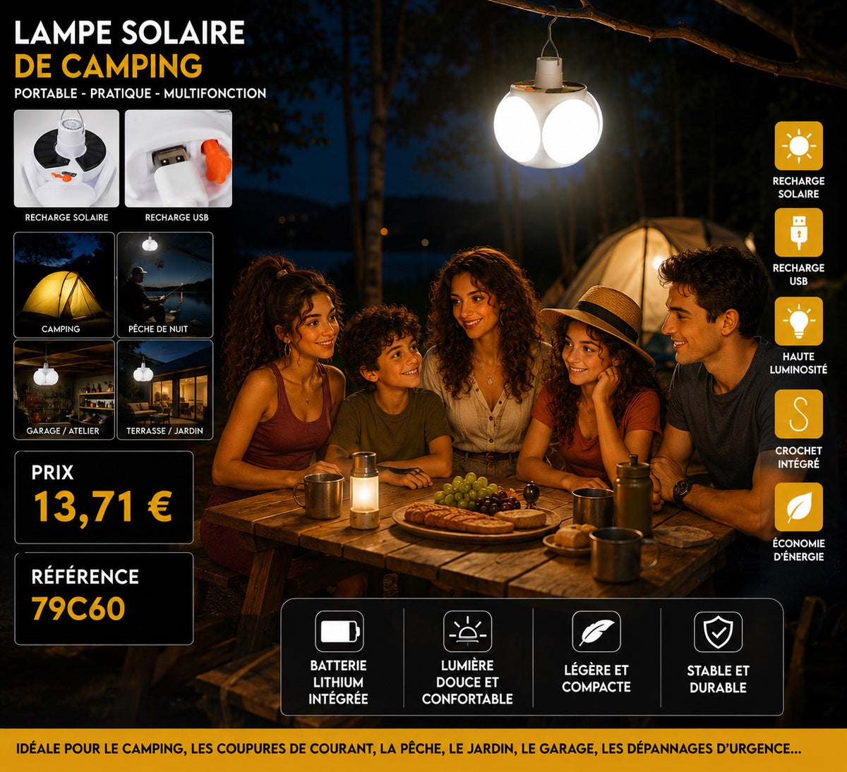 ✨ LAMPE SOLAIRE DE CAMPING MULTIFONCTION ✨