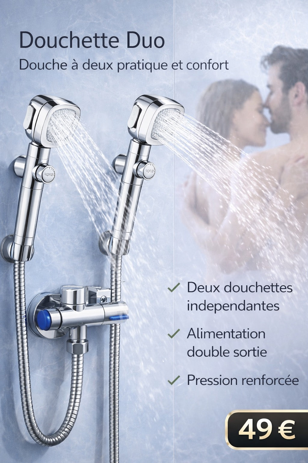 Douche en duo — 2 têtes de douche portables