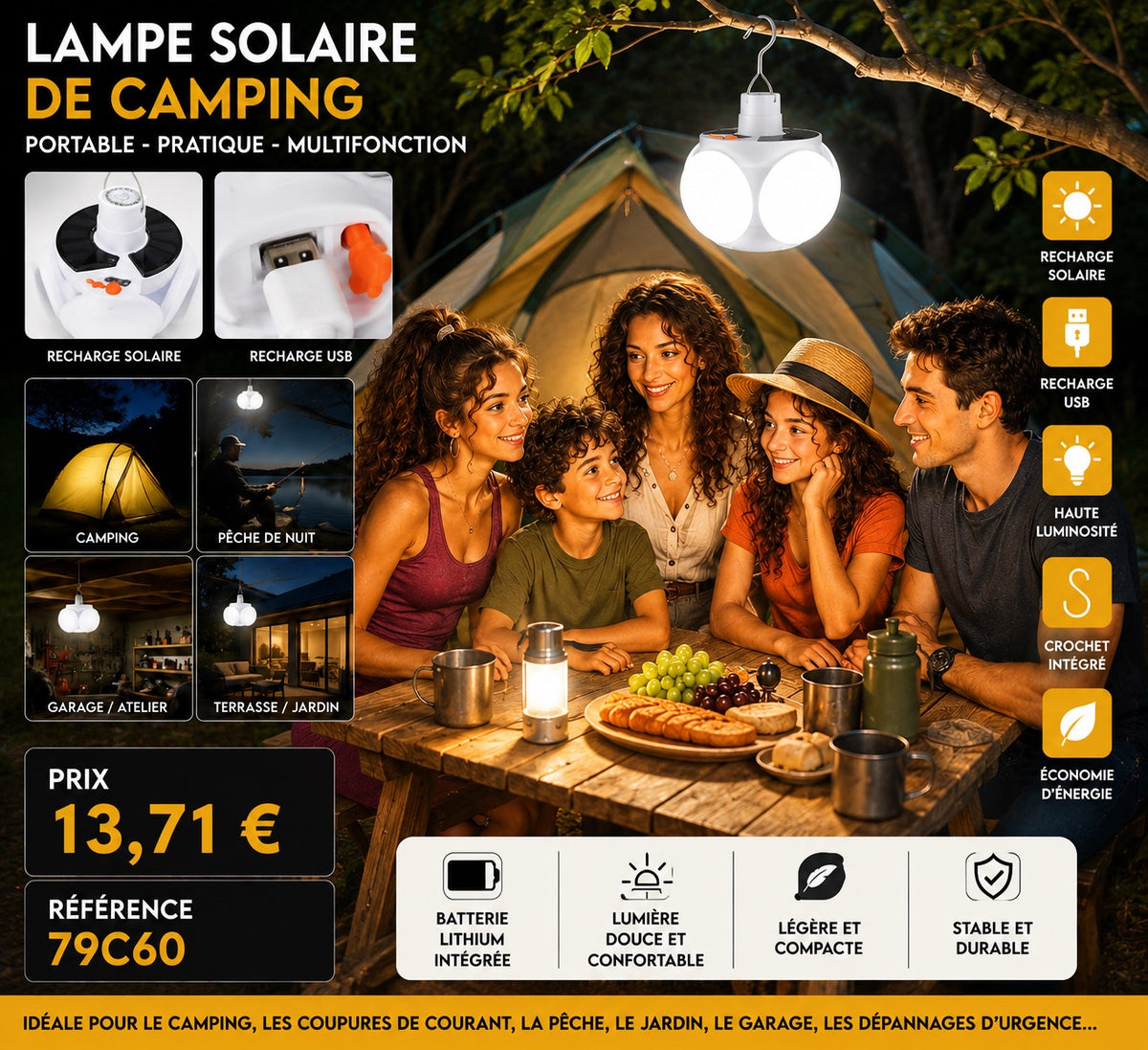 ✨ LAMPE SOLAIRE DE CAMPING MULTIFONCTION ✨