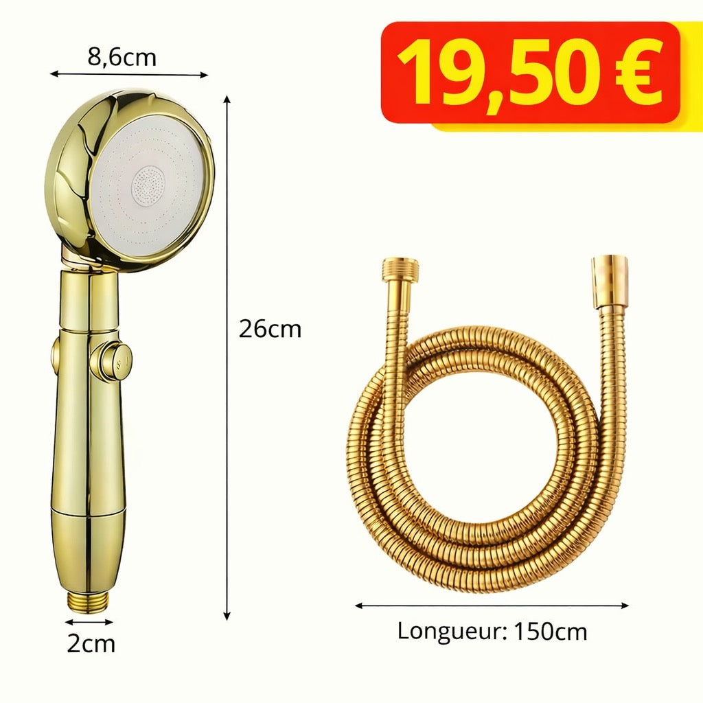 Douchette OR Haute Pression – 3 Modes + Flexible Doré 1,50 m