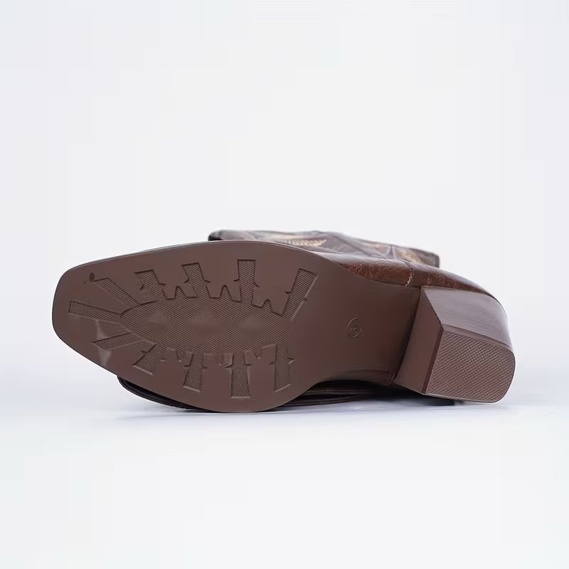 Bottes Western Marron Brodées – Style Cowgirl Élégant