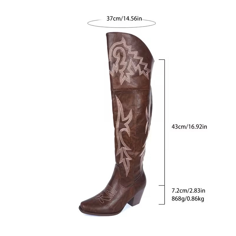Bottes Western Marron Brodées – Style Cowgirl Élégant