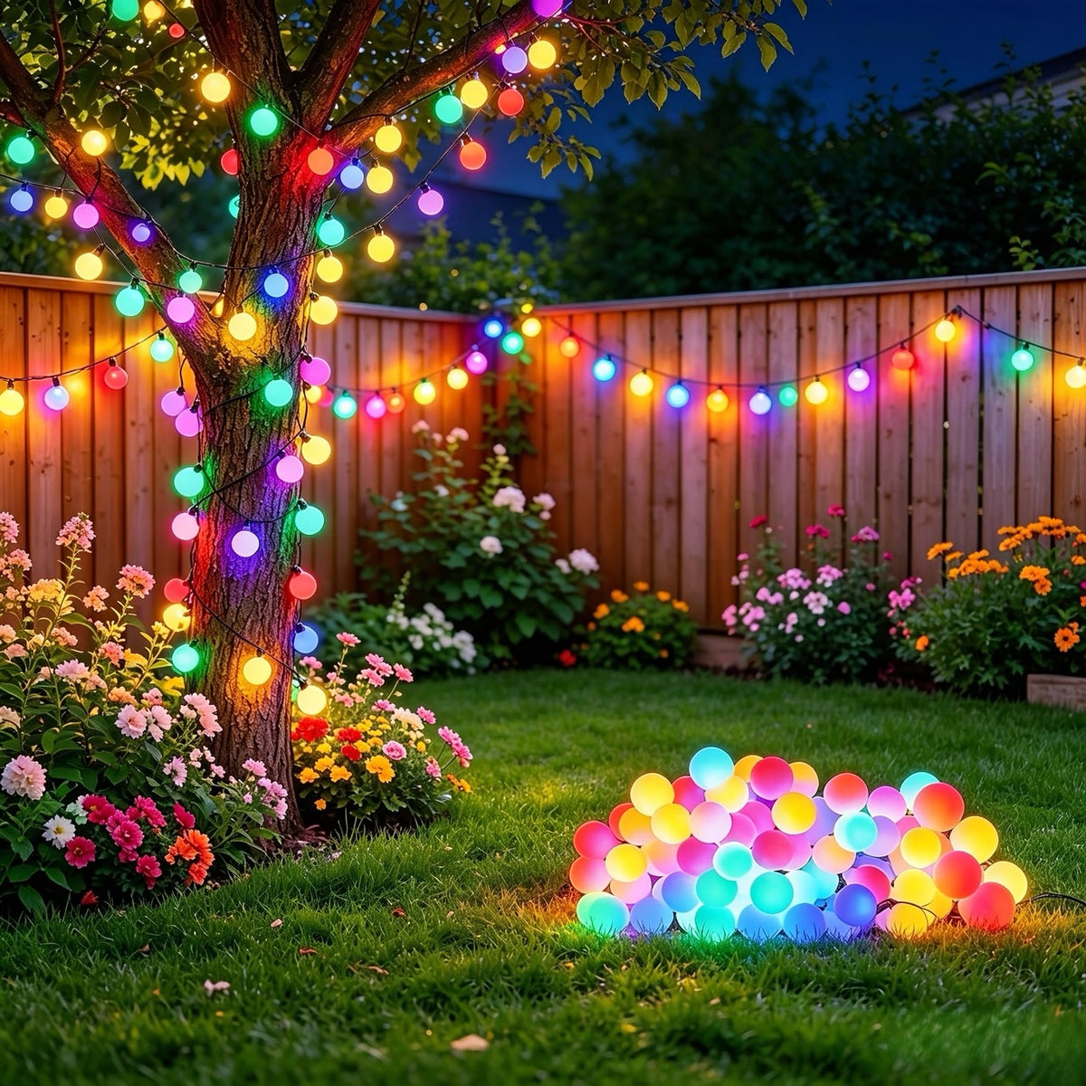 🌈 Guirlande lumineuse solaire à grosses boules LED – 12 mètres – 100 LED multicolores