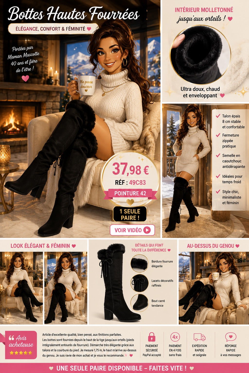 BOTTES HAUTES FOURRÉES FEMME  42
