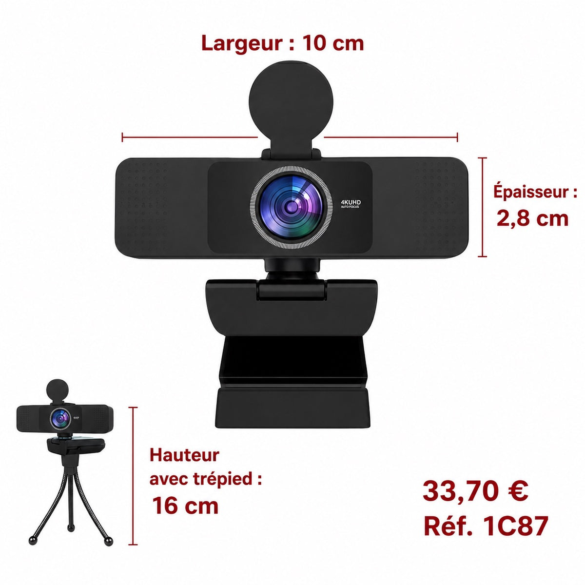 WEBCAM 4K ULTRA HD – AUTOFOCUS – MICRO INTÉGRÉ – CACHE CONFIDENTIALITÉ