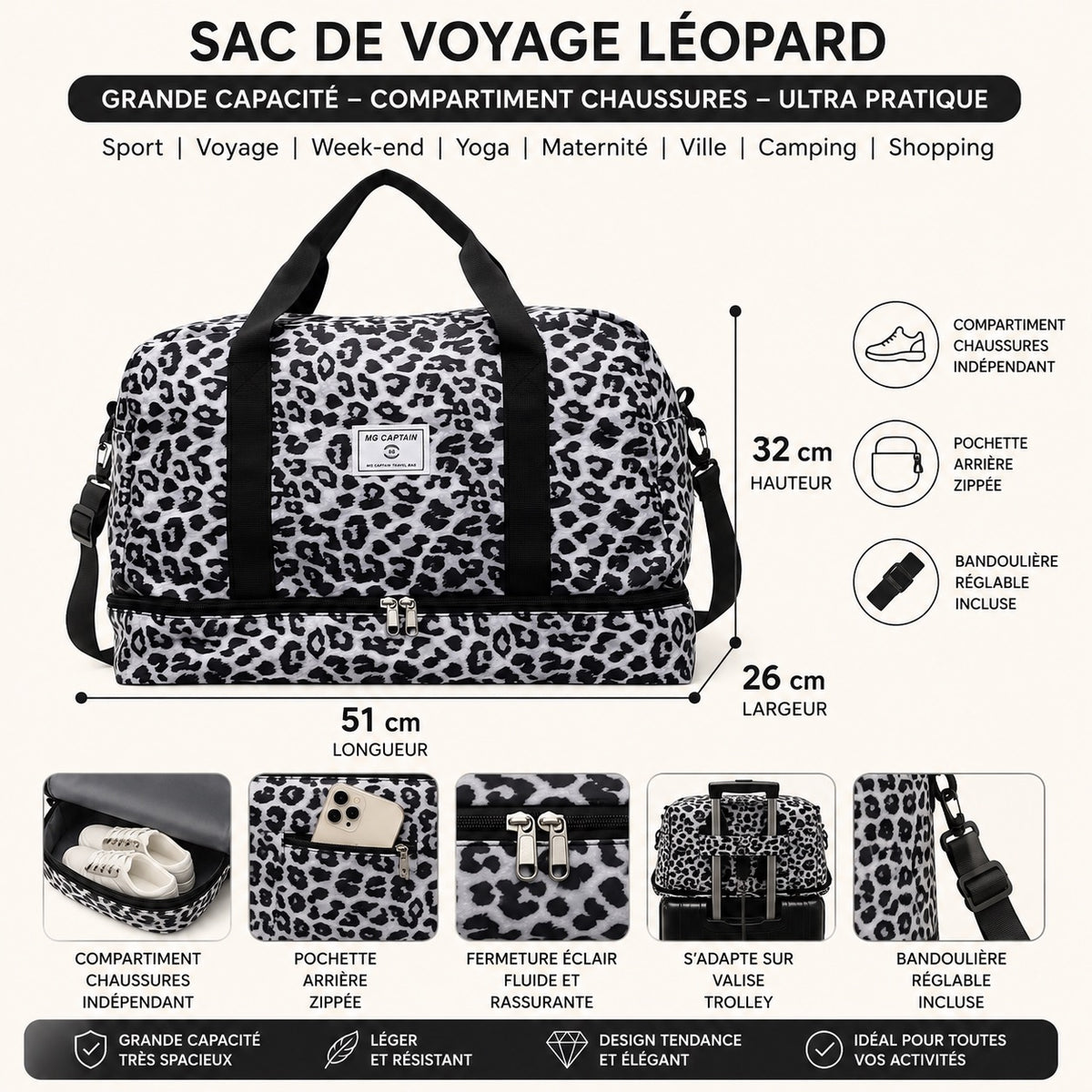 ✨ SAC DE VOYAGE LÉOPARD – GRANDE CAPACITÉ &amp; ULTRA TENDANCE ✨