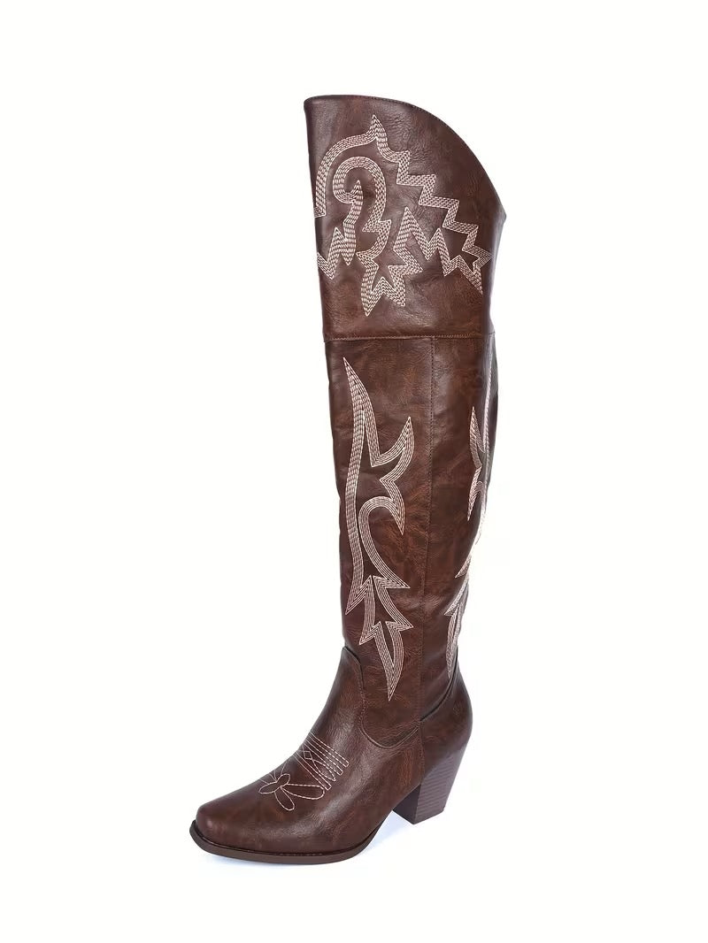 Bottes Western Marron Brodées – Style Cowgirl Élégant