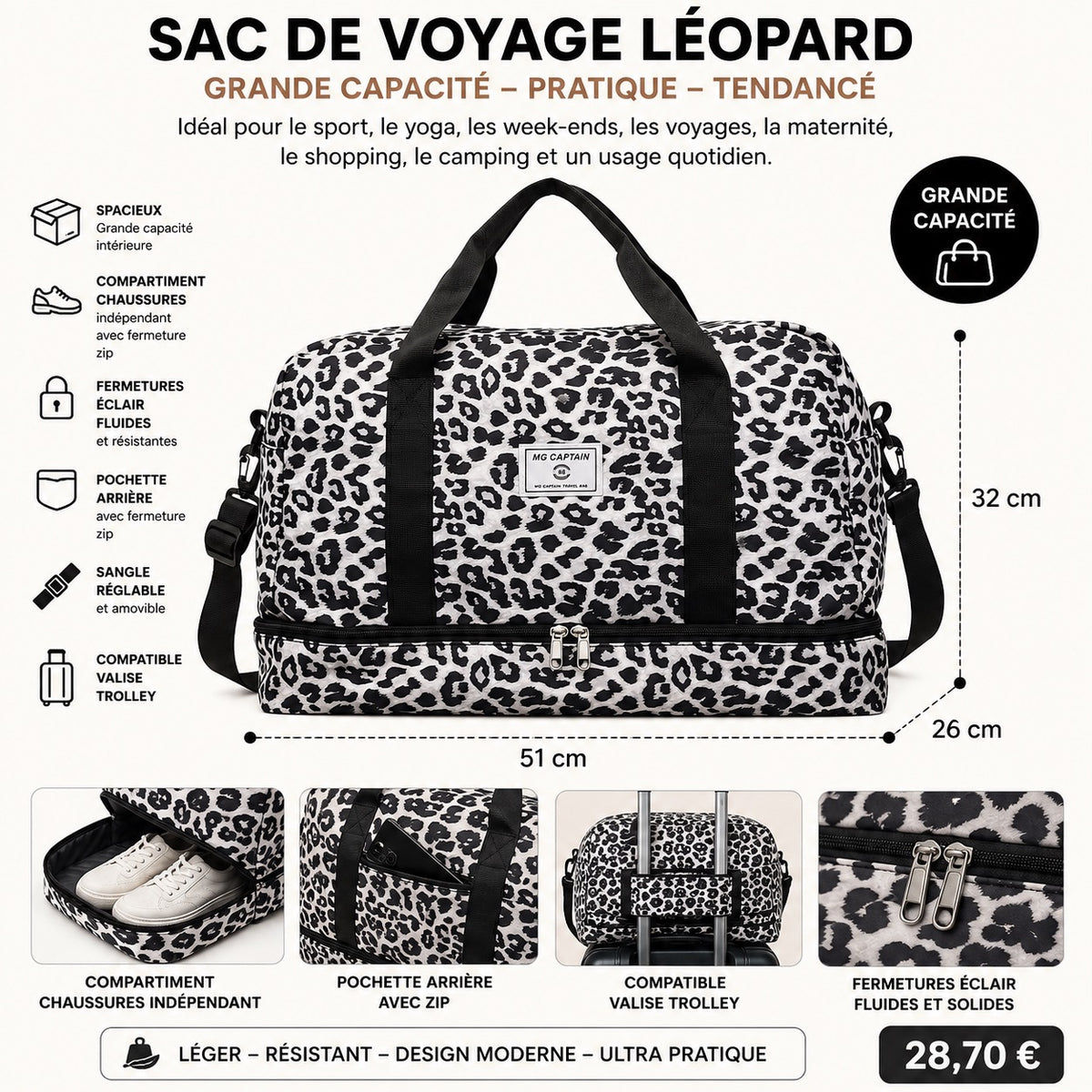 ✨ SAC DE VOYAGE LÉOPARD – GRANDE CAPACITÉ &amp; ULTRA TENDANCE ✨