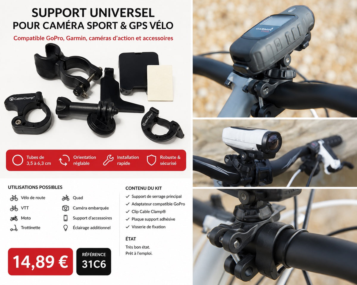 🚴 Support Universel pour Caméra Sport & GPS Vélo