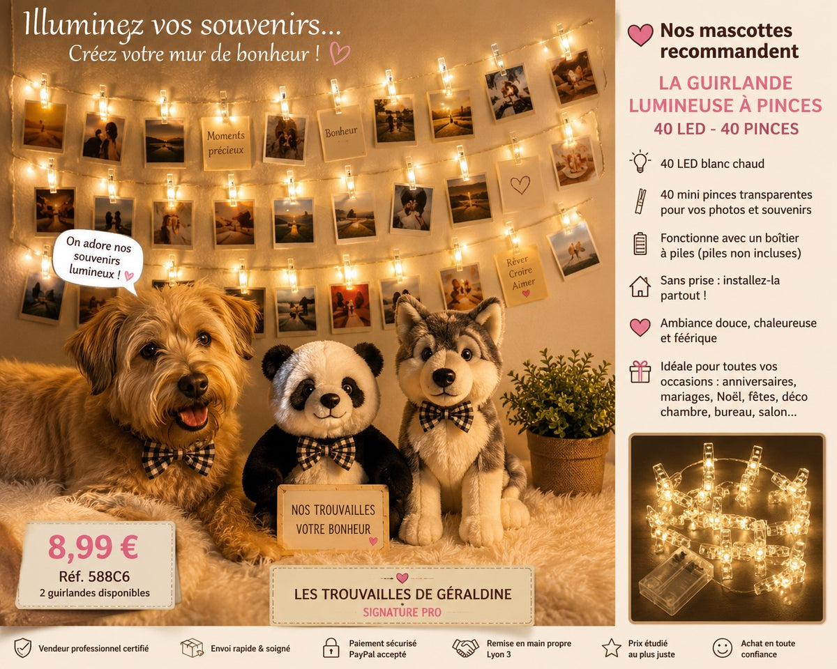 ✨ Guirlande lumineuse à photos – 40 LED &amp; 40 mini pinces ✨