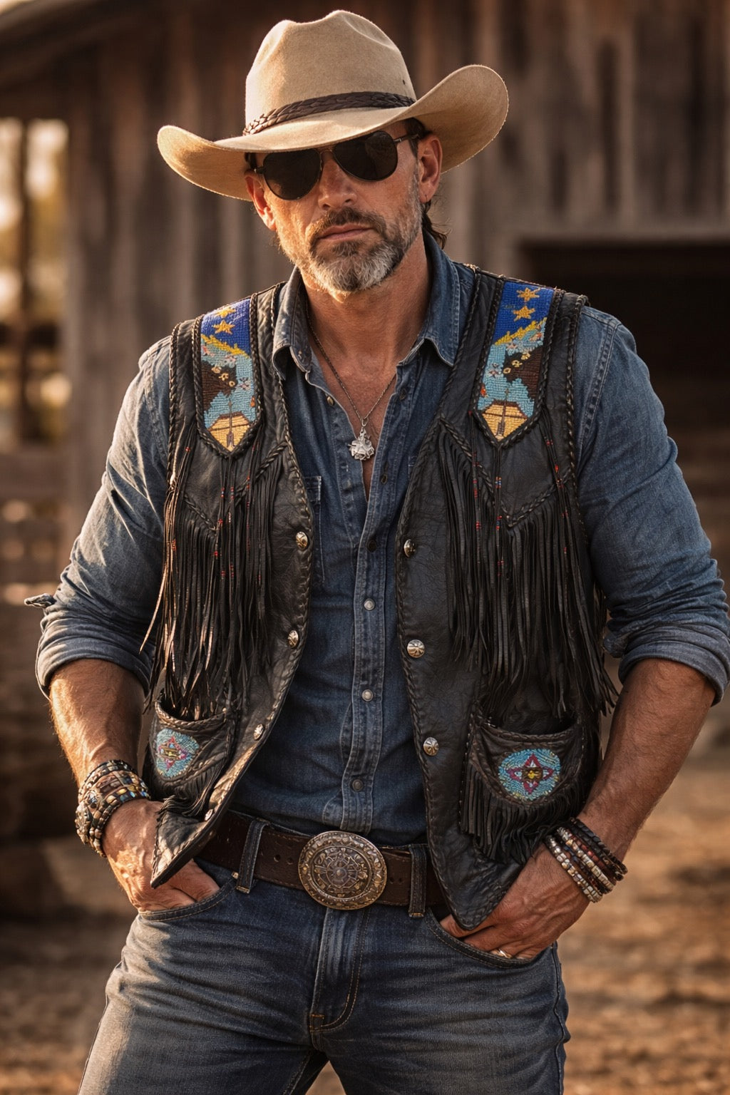 Gilet cuir Western authentique
