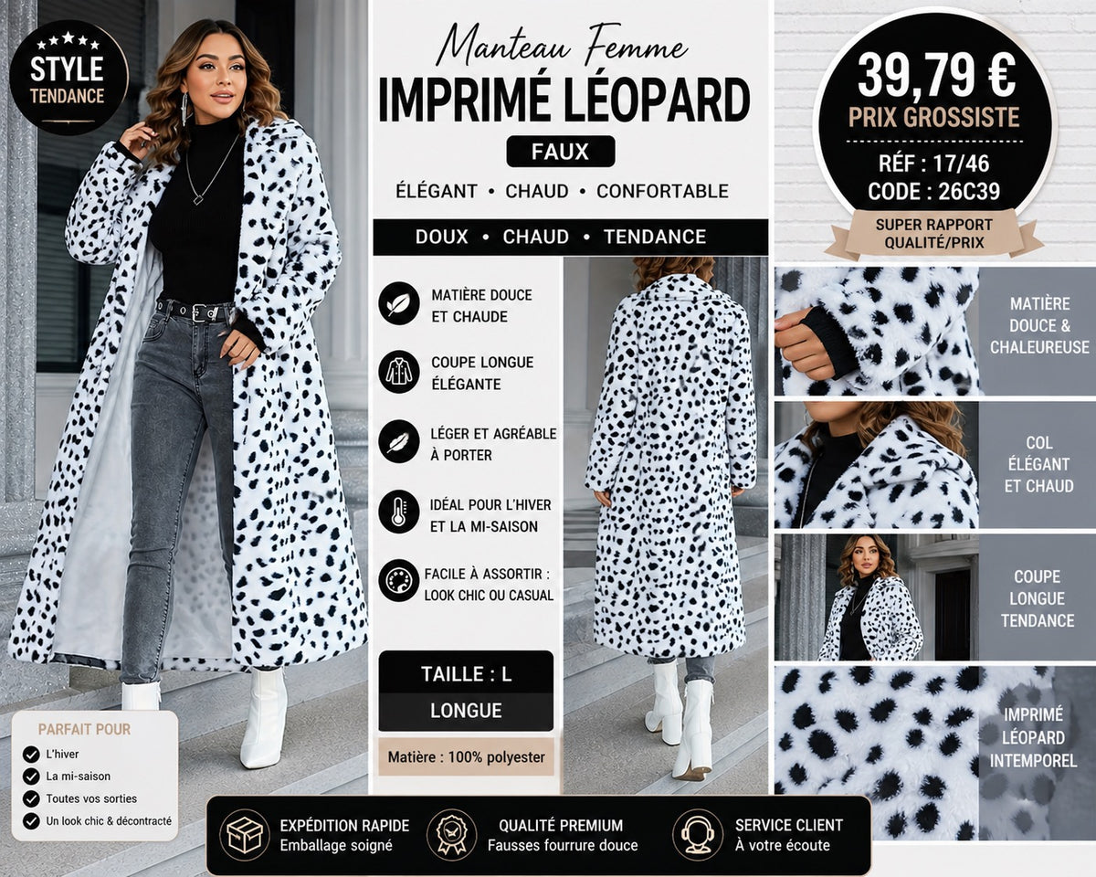 Manteau Long Imprimé Léopard – Fausse Fourrure Style Cowgirl Chic