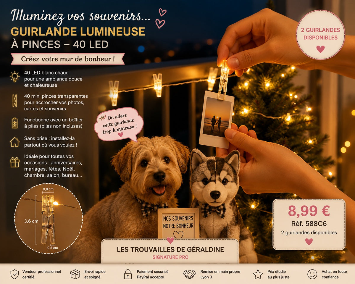 ✨ Guirlande lumineuse à photos – 40 LED &amp; 40 mini pinces ✨