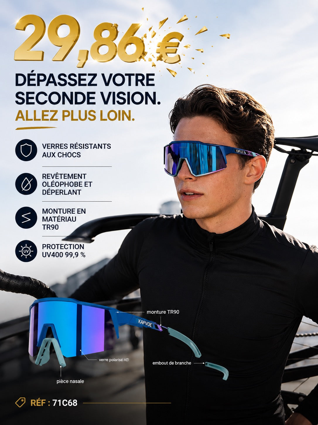 ✨ LUNETTES CYCLISME POLARISÉES KAPVOE – UV400 SPORT EXTREME ✨