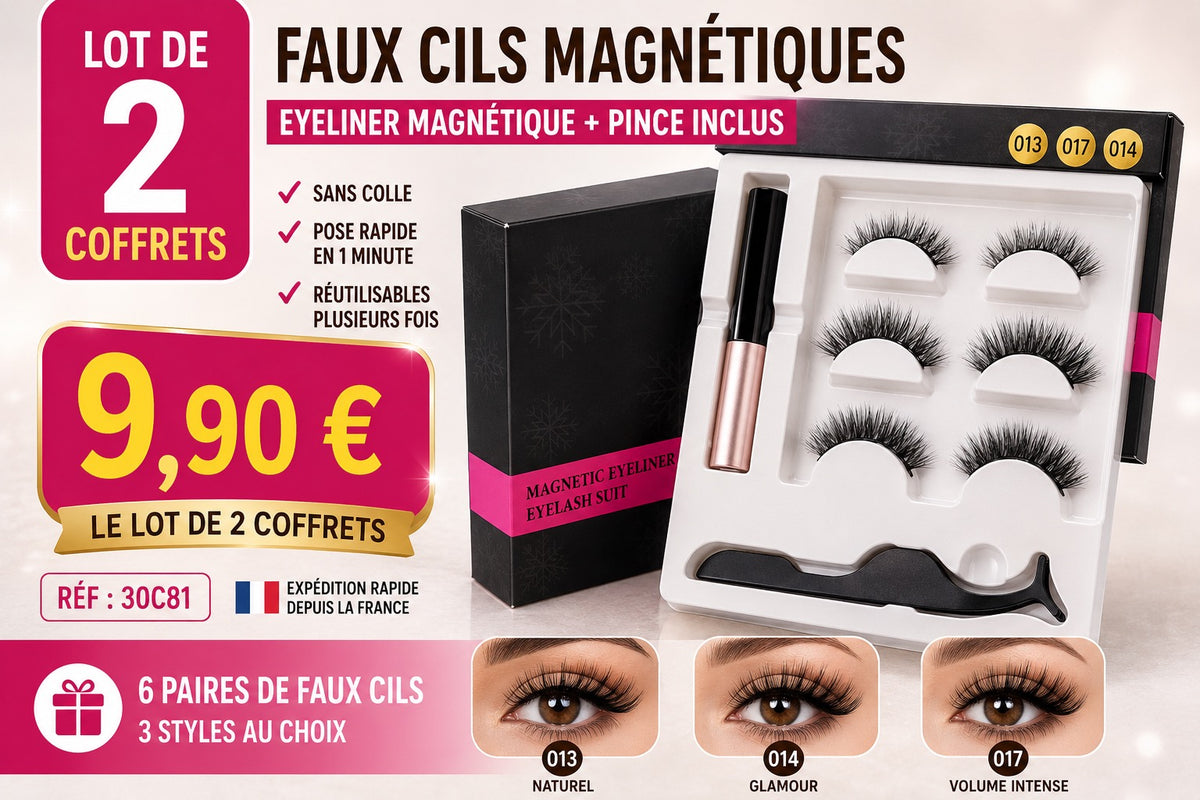 ✨ Lot de 2 coffrets de faux cils magnétiques avec eyeliner – 3 styles disponibles