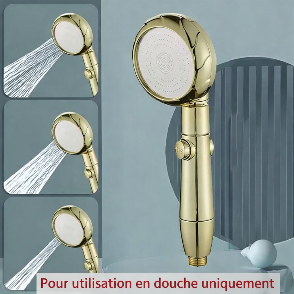 Douchette OR Haute Pression – 3 Modes + Flexible Doré 1,50 m