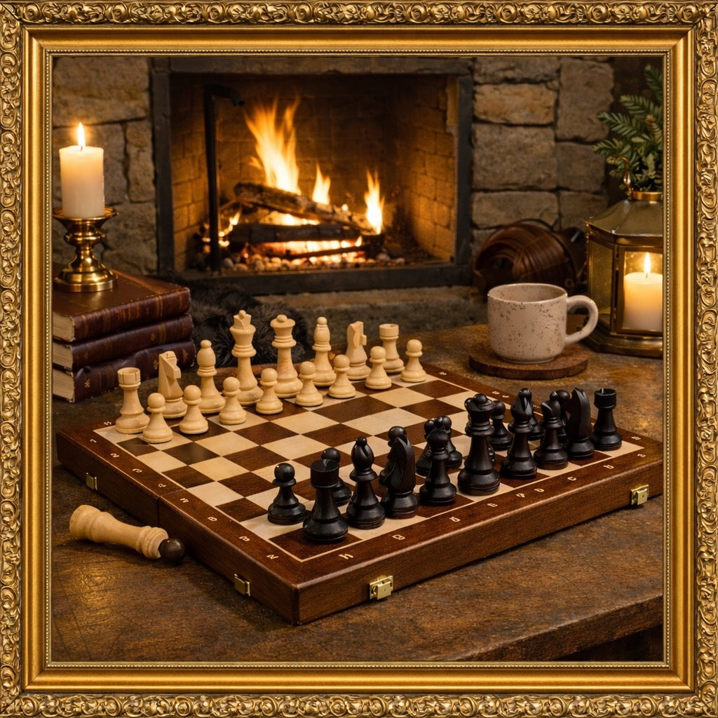 Jeu d'échecs en bois massif premium - Échiquier noyer 40cm