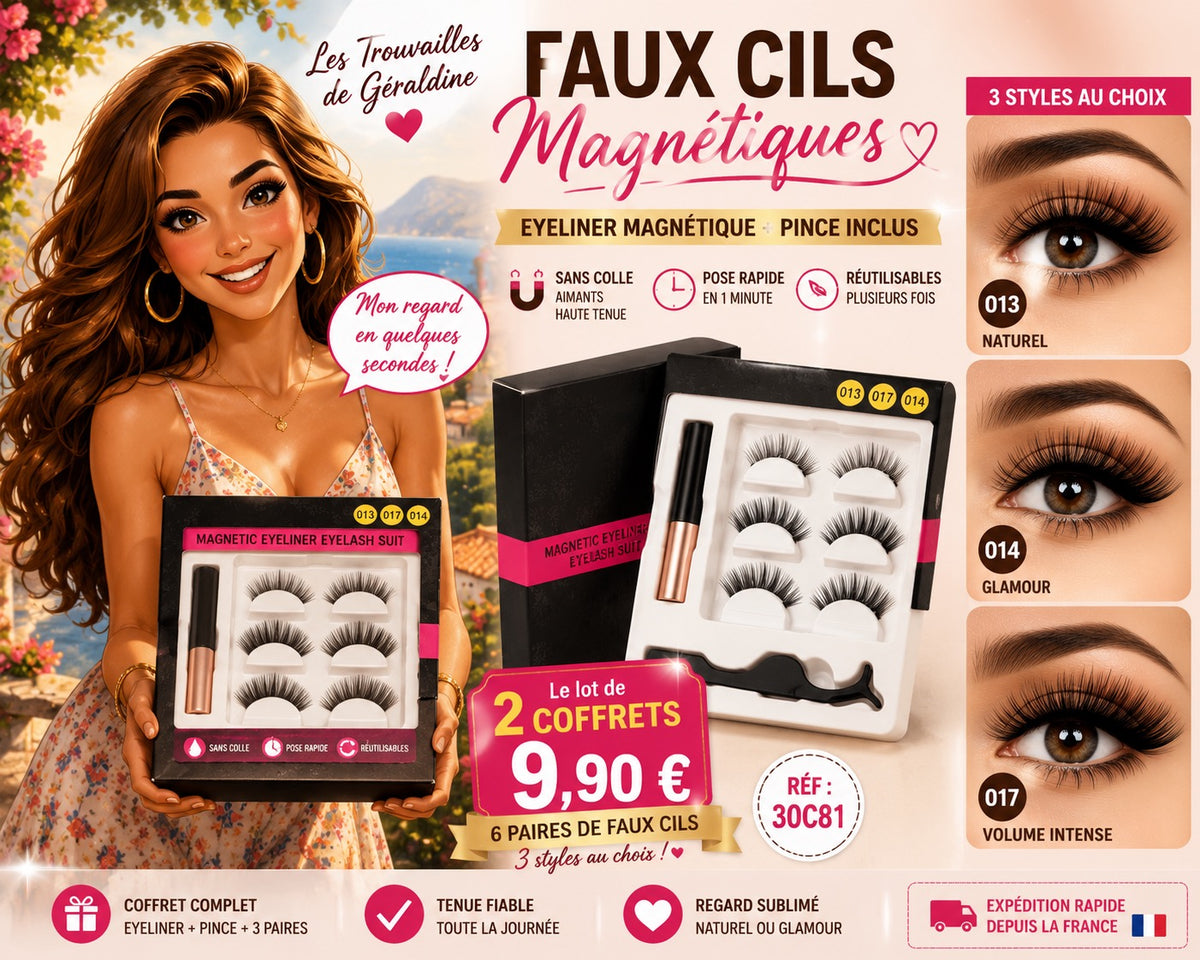 ✨ Lot de 2 coffrets de faux cils magnétiques avec eyeliner – 3 styles disponibles