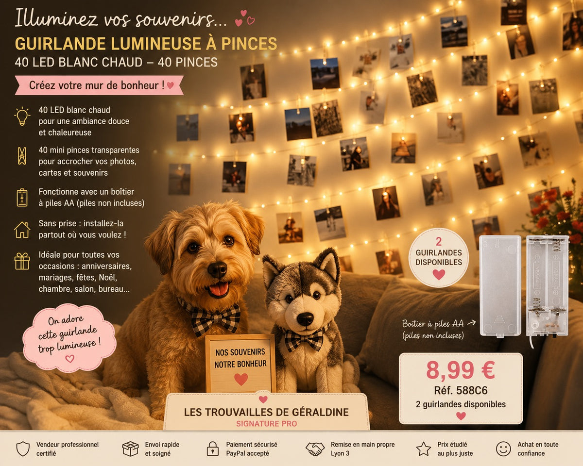 ✨ Guirlande lumineuse à photos – 40 LED &amp; 40 mini pinces ✨