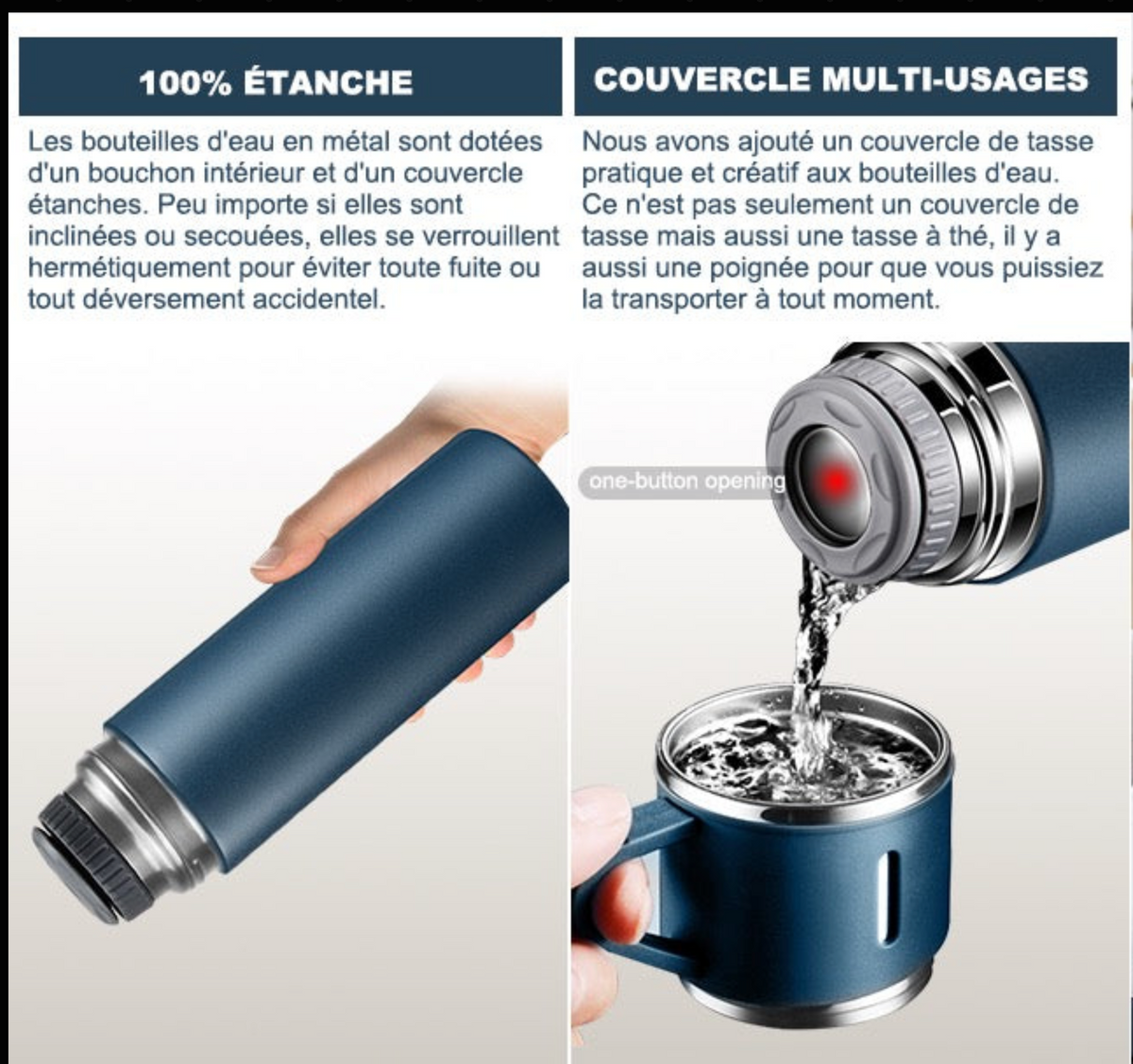 ☕ BOUTEILLE ISOTHERME PREMIUM 500 ML AVEC TASSE INTÉGRÉE