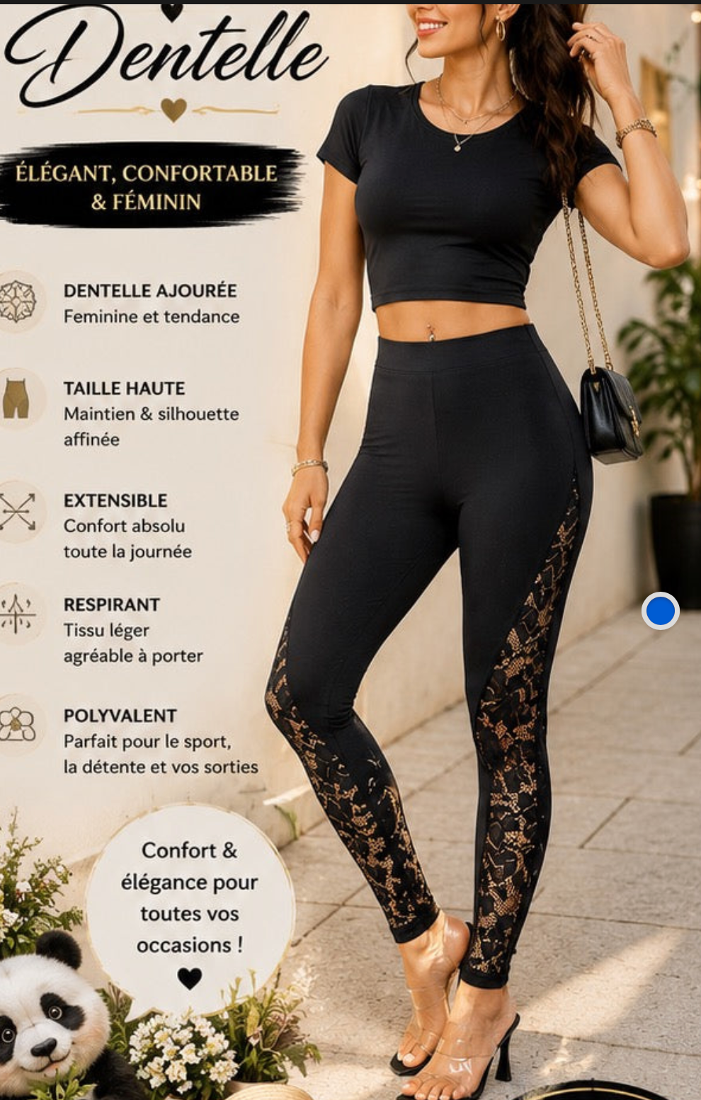 ✨ LEGGING NOIR AJOURÉ DENTELLE – ÉLÉGANCE & CONFORT ✨