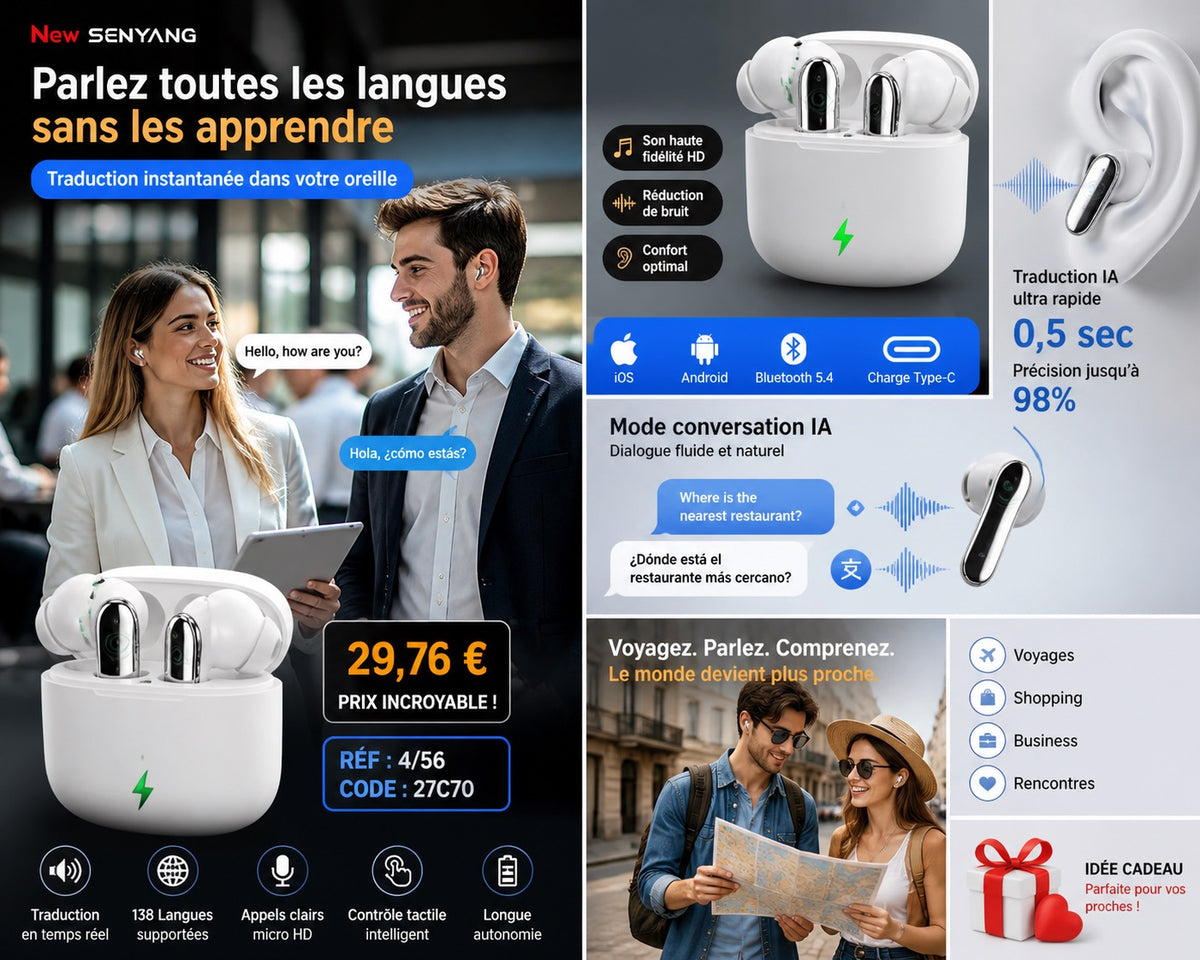 ÉCOUTEURS TRADUCTEURS IA – PARLEZ TOUTES LES LANGUES EN TEMPS RÉEL 🔥
