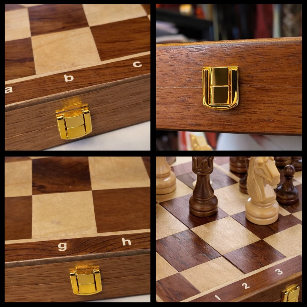 Jeu d'échecs en bois massif premium - Échiquier noyer 40cm