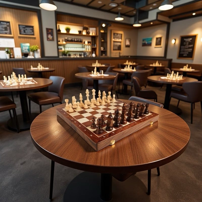 Jeu d'échecs en bois massif premium - Échiquier noyer 40cm