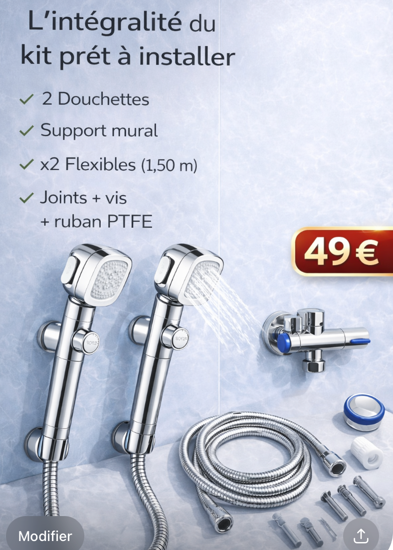 Douche en duo — 2 têtes de douche portables