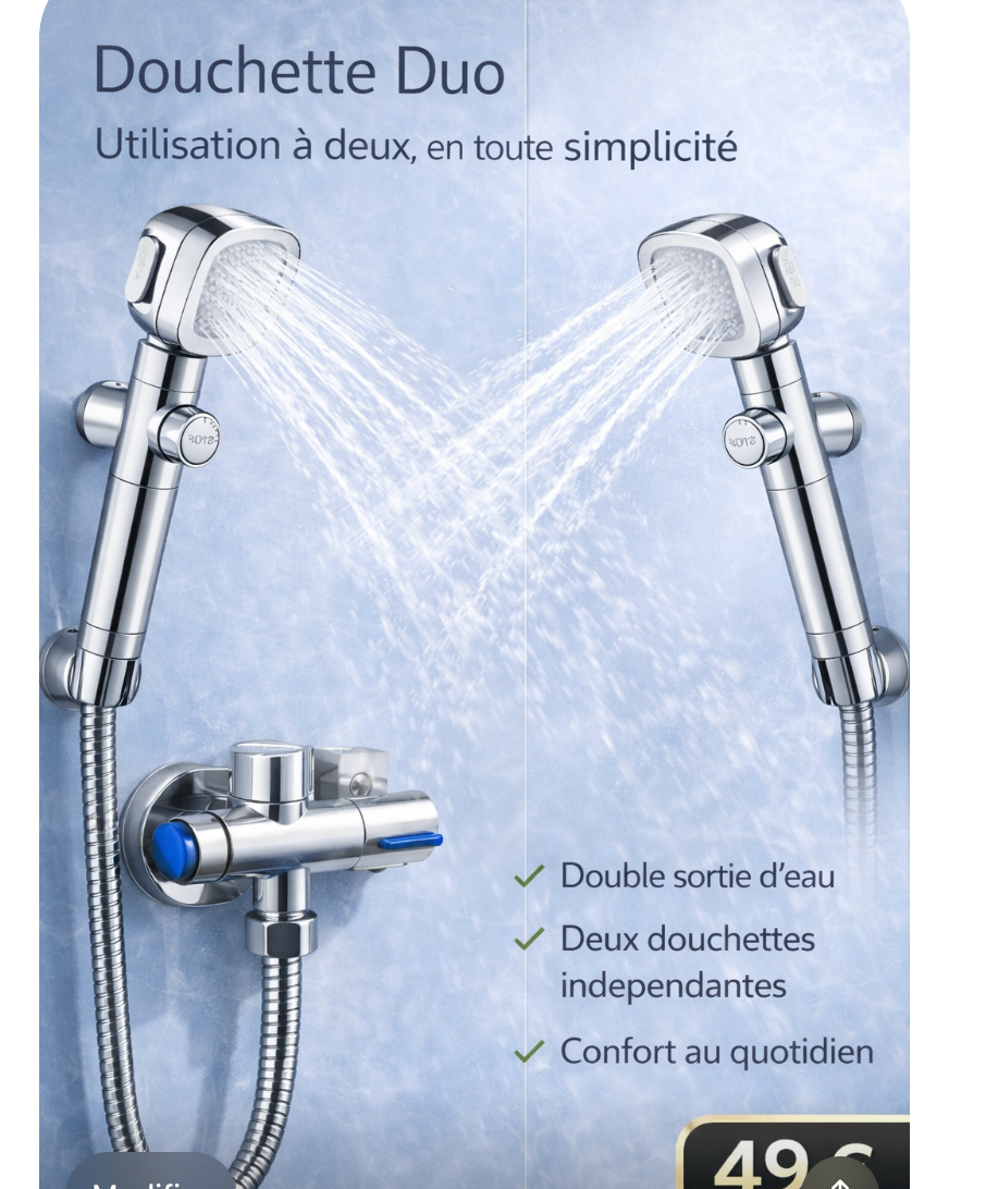 Douche en duo — 2 têtes de douche portables