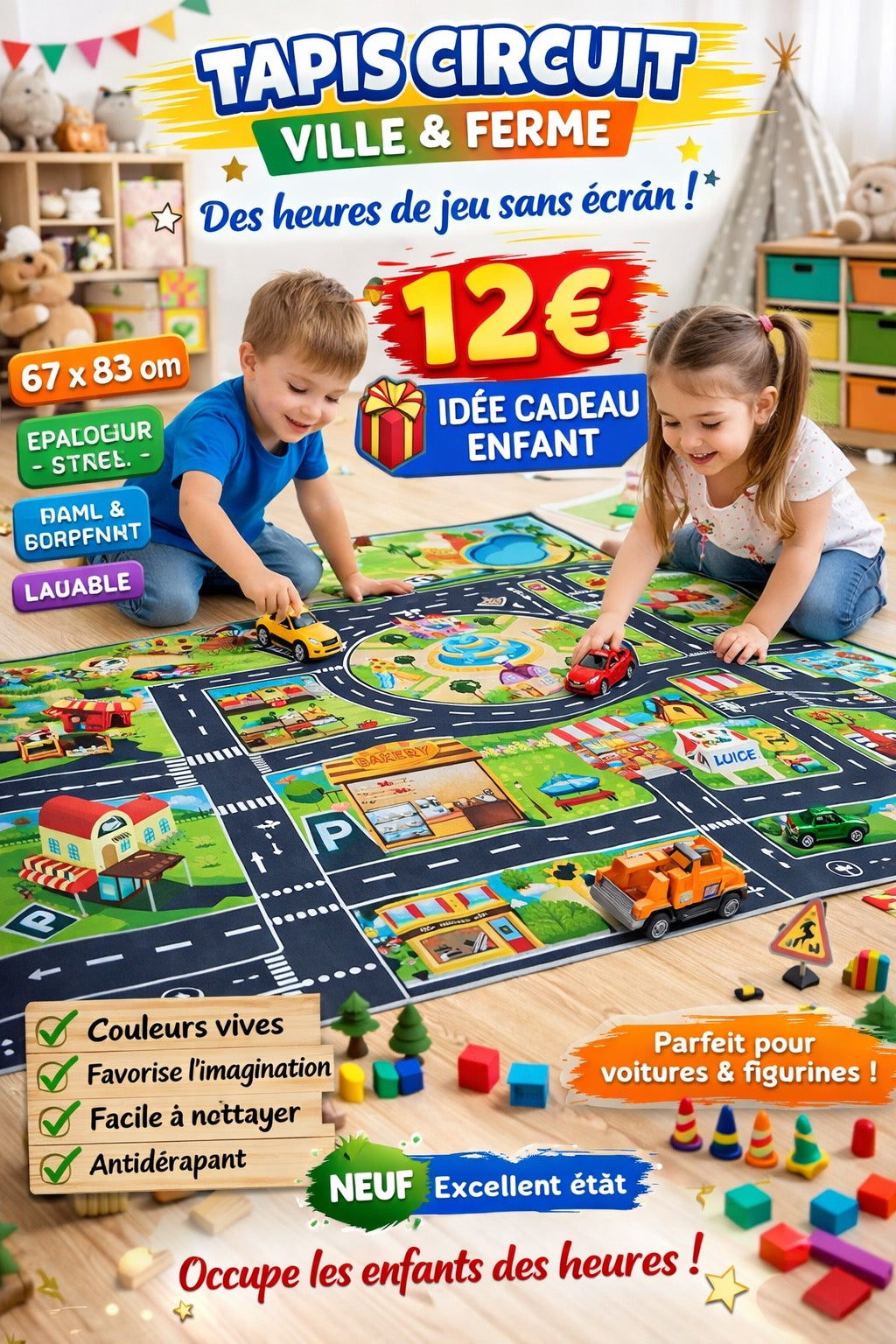 Tapis pour circuit de voitures enfants