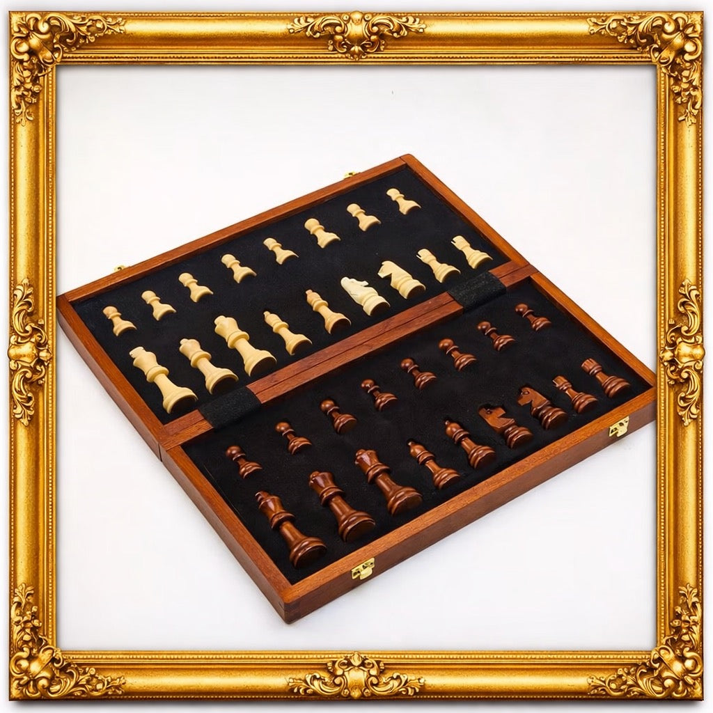 Jeu d'échecs en bois massif premium - Échiquier noyer 40cm