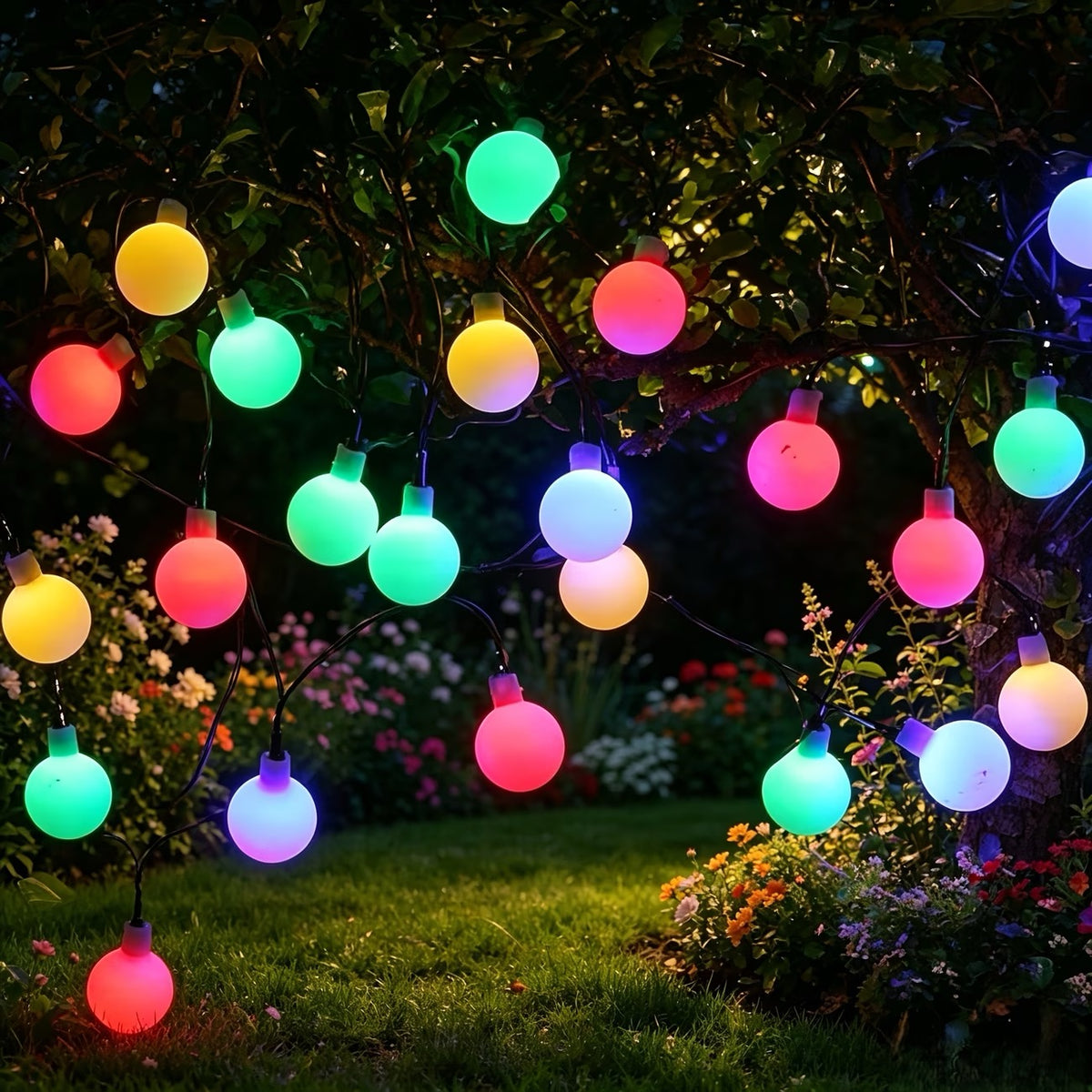 🌈 Guirlande lumineuse solaire à grosses boules LED – 12 mètres – 100 LED multicolores