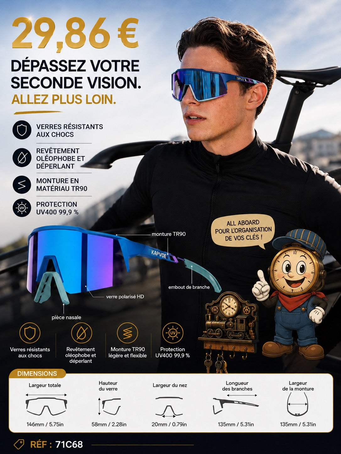 ✨ LUNETTES CYCLISME POLARISÉES KAPVOE – UV400 SPORT EXTREME ✨