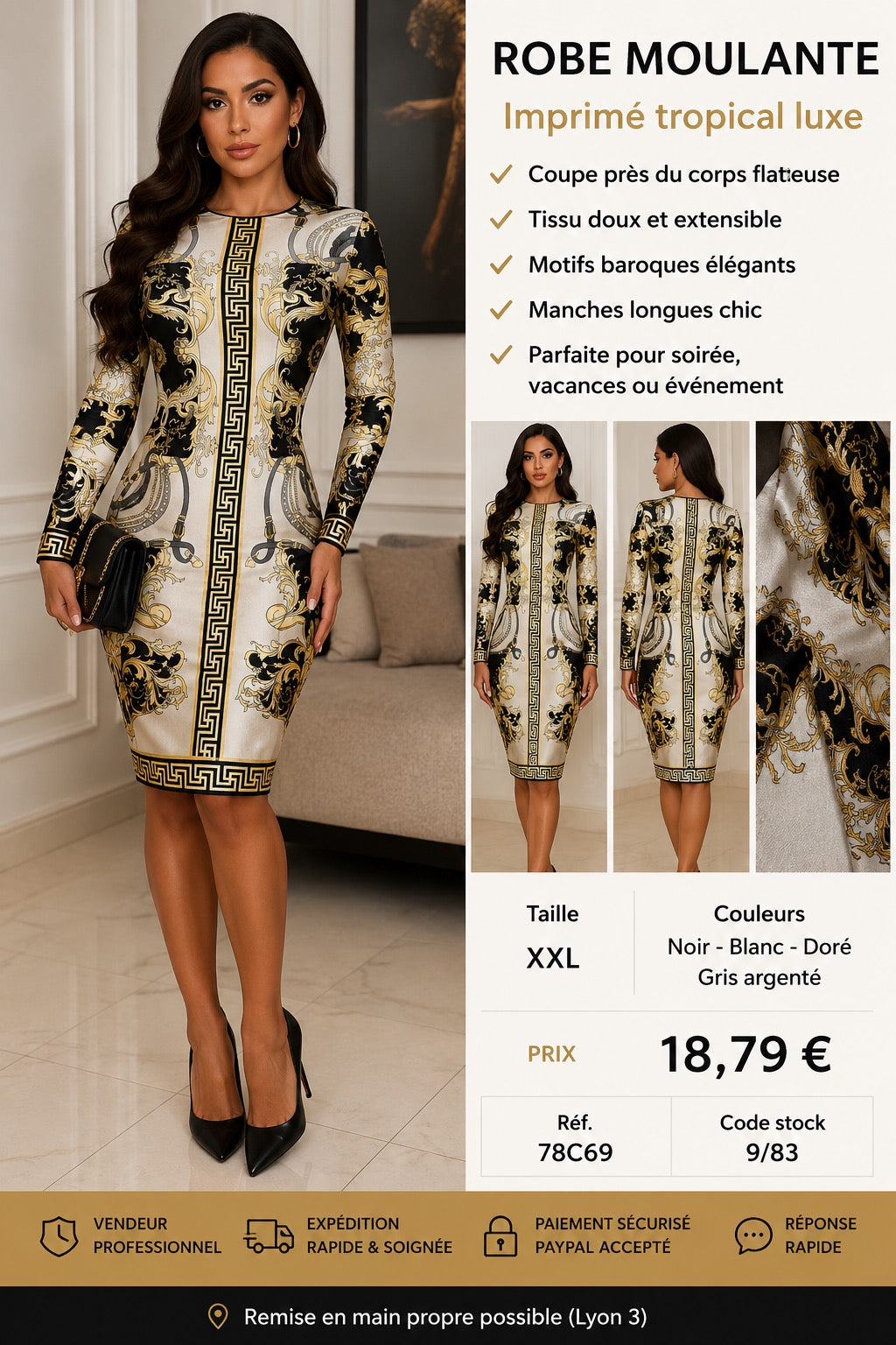ROBE MOULANTE IMPRIMÉ BAROQUE LUXE