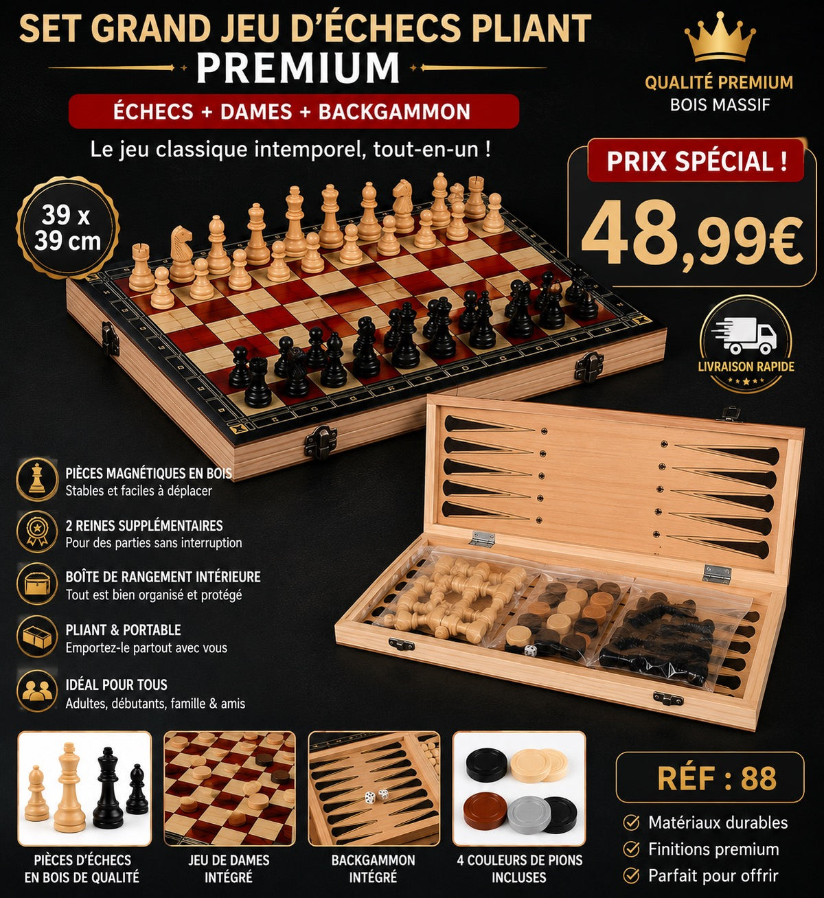 Echec 40x40 + dame + backgammon