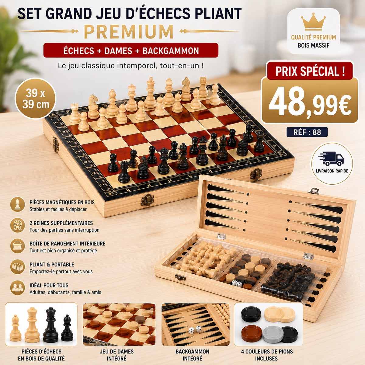 Echec 40x40 + dame + backgammon