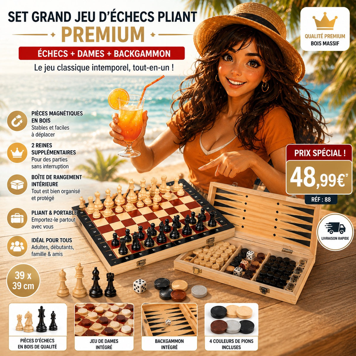 Echec 40x40 + dame + backgammon