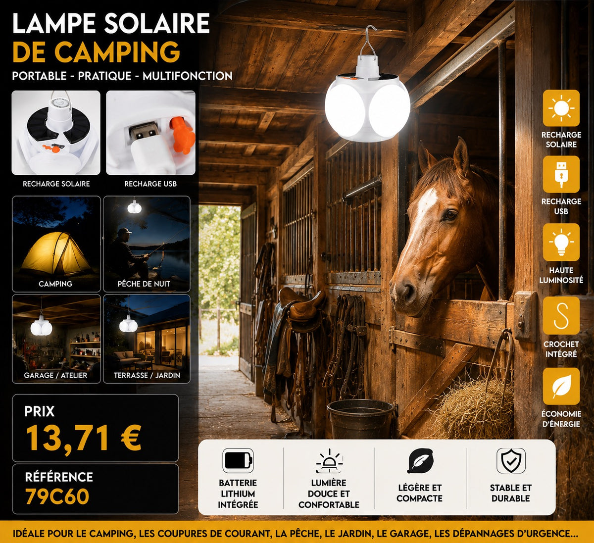 ✨ LAMPE SOLAIRE DE CAMPING MULTIFONCTION ✨
