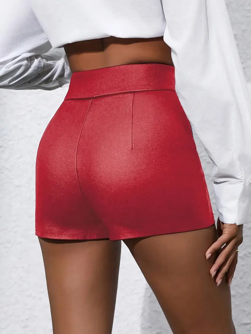 ✨ SHORT ROUGE ASPECT CUIR MIXTE XL ✨