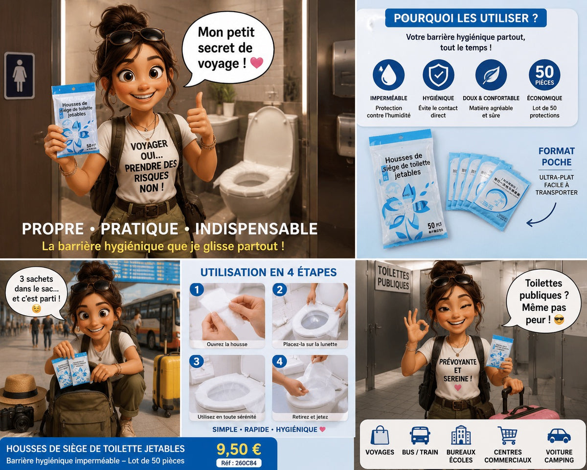 🚻 Housses de siège de toilette jetables – Lot de 50 protections individuelles imperméables