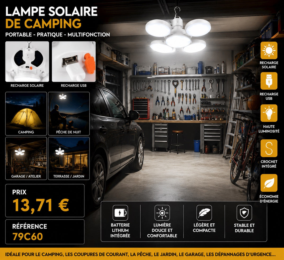 ✨ LAMPE SOLAIRE DE CAMPING MULTIFONCTION ✨