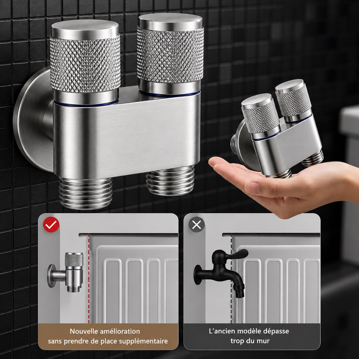 🚿 VANNE DE DÉRIVATION DOUBLE SORTIE EN ACIER INOXYDABLE
