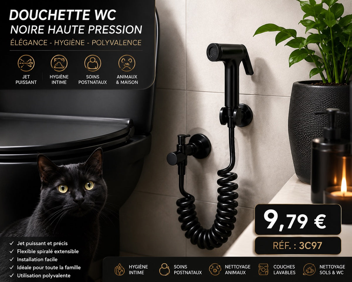 🚿 DOUCHETTE WC NOIRE HAUTE PRESSION – ÉLÉGANTE, PRATIQUE ET RARE !
