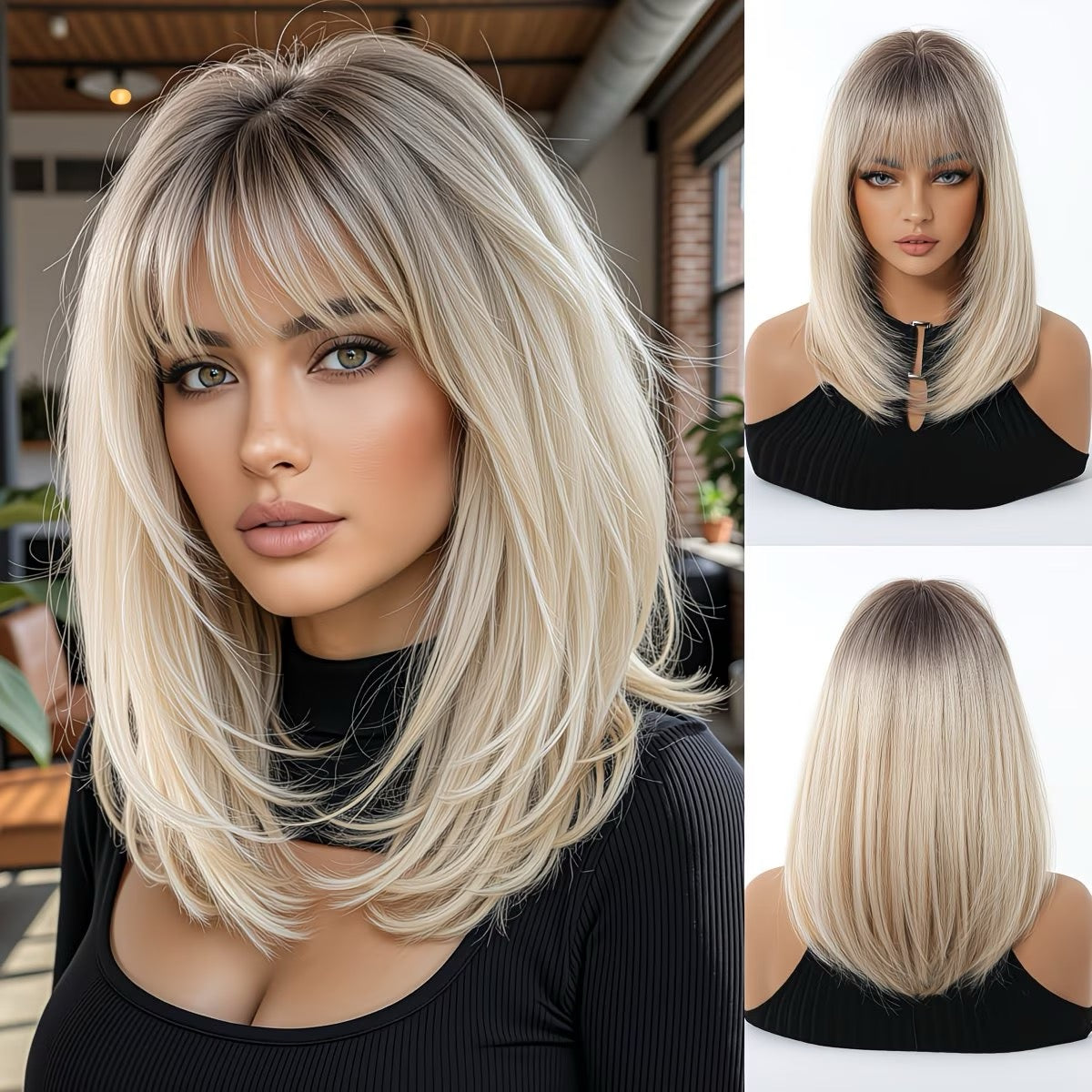 Long two-tone blonde/brown wig