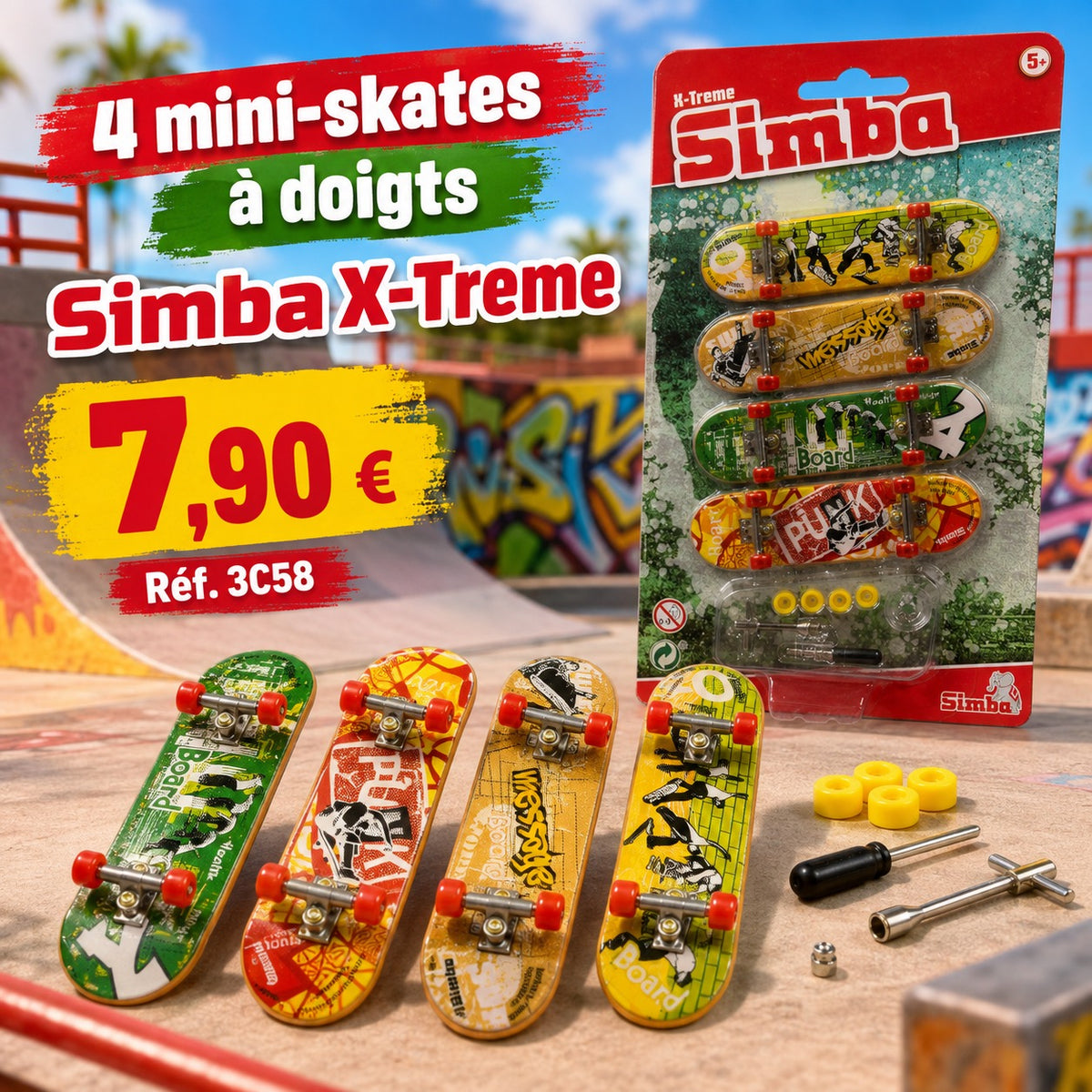 Coffret de 4 mini-skates à doigts Simba X-Treme – 90 mm