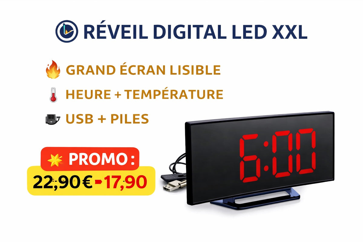 Réveil miroir LED moderne avec affichage courbé
