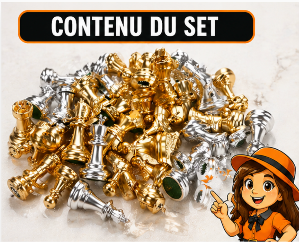SET ÉCHECS LUXE OR ARGENT + TAPIS EN TISSU
