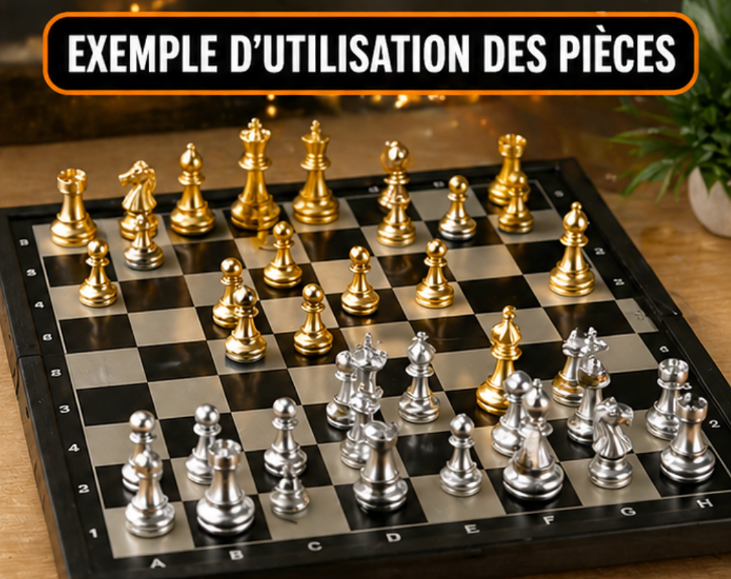 SET ÉCHECS LUXE OR ARGENT + TAPIS EN TISSU